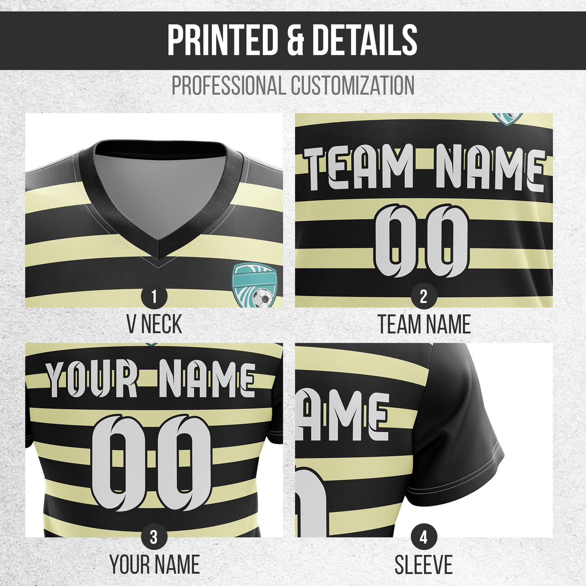 Custom Royal Stripe V-Neck Black Soccer sport Tops Jersey