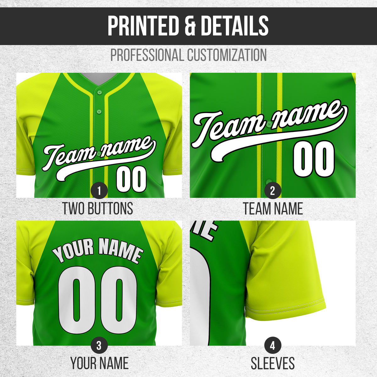 Custom Baseline Baseball Green Sports Jersey Personalized Uniform with Name & Number