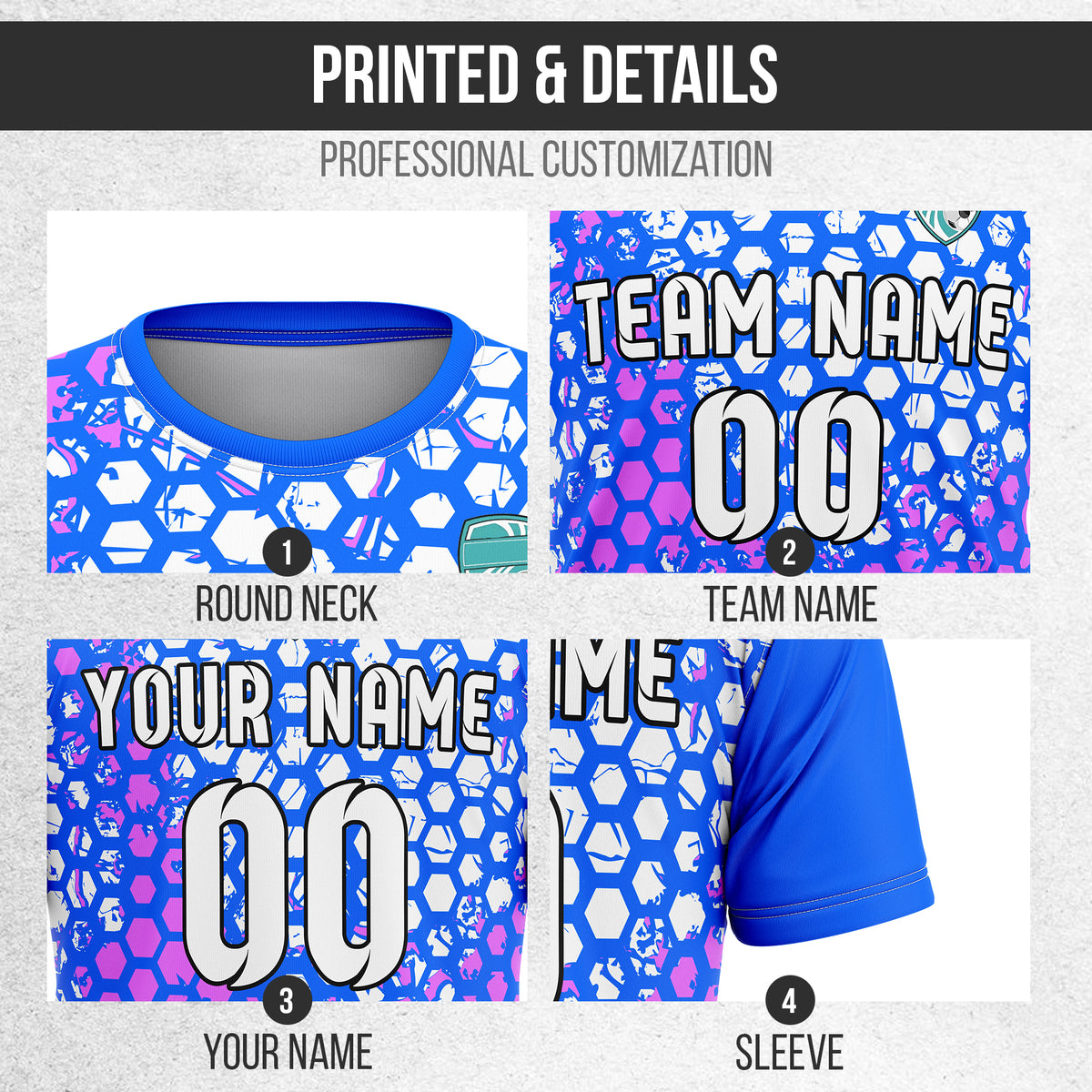 Custom Hex R-Full Pattern Soccer Blue Sport Tops Jersey