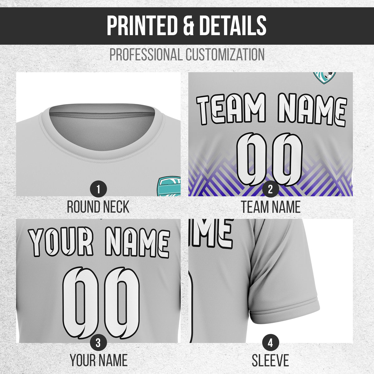 Custom Shadow Line R Side Pattern Soccer Grey Sport Tops Jersey