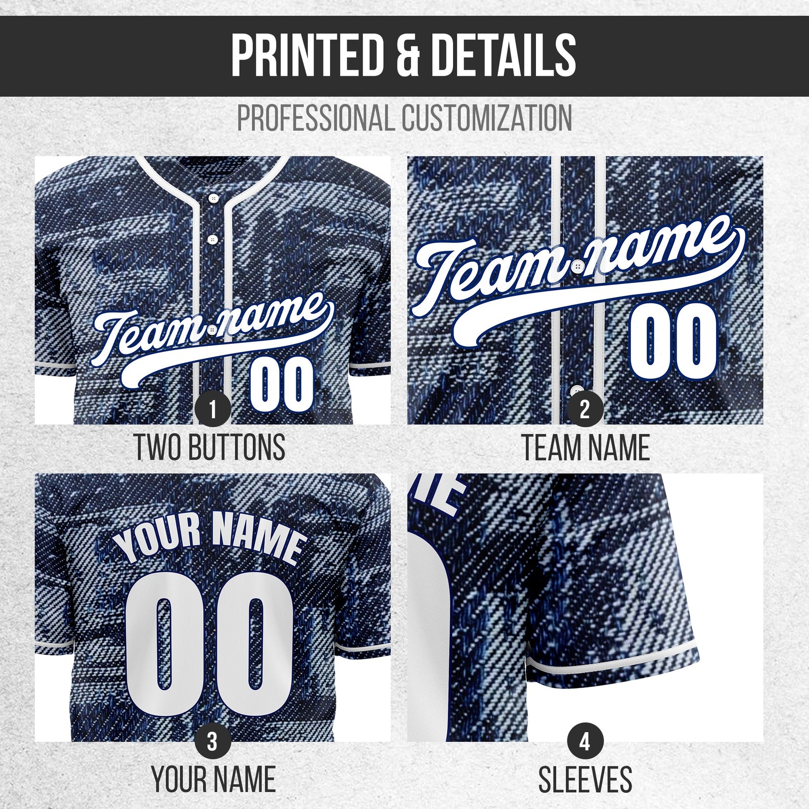 Custom Denim Storm Baseball Sports Jersey Personalized Uniform with Name & Number