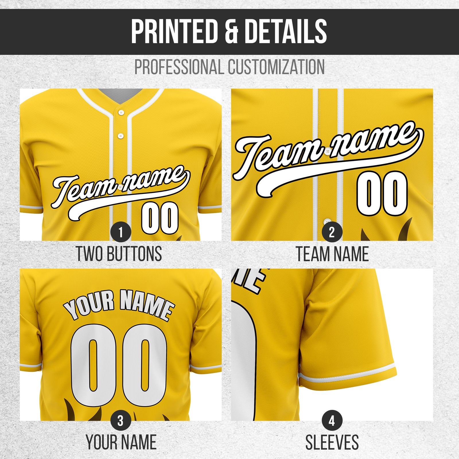 Custom Burnout Yellow Baseball Sports Jersey Personalized Uniform with Name & Number