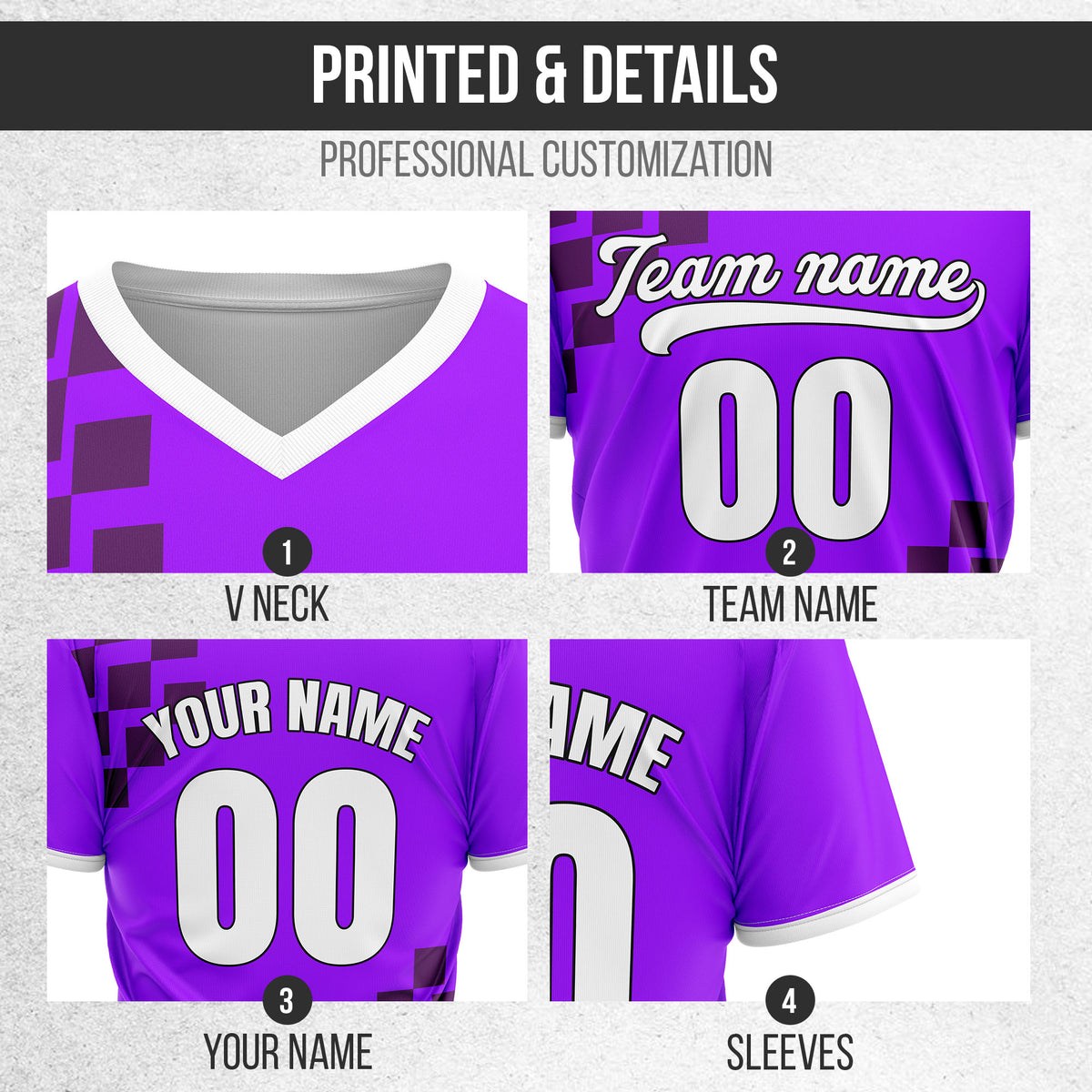 Custom Shadow Pixel Purple Baseball Sports Jersey Personalized Uniform with Name & Number