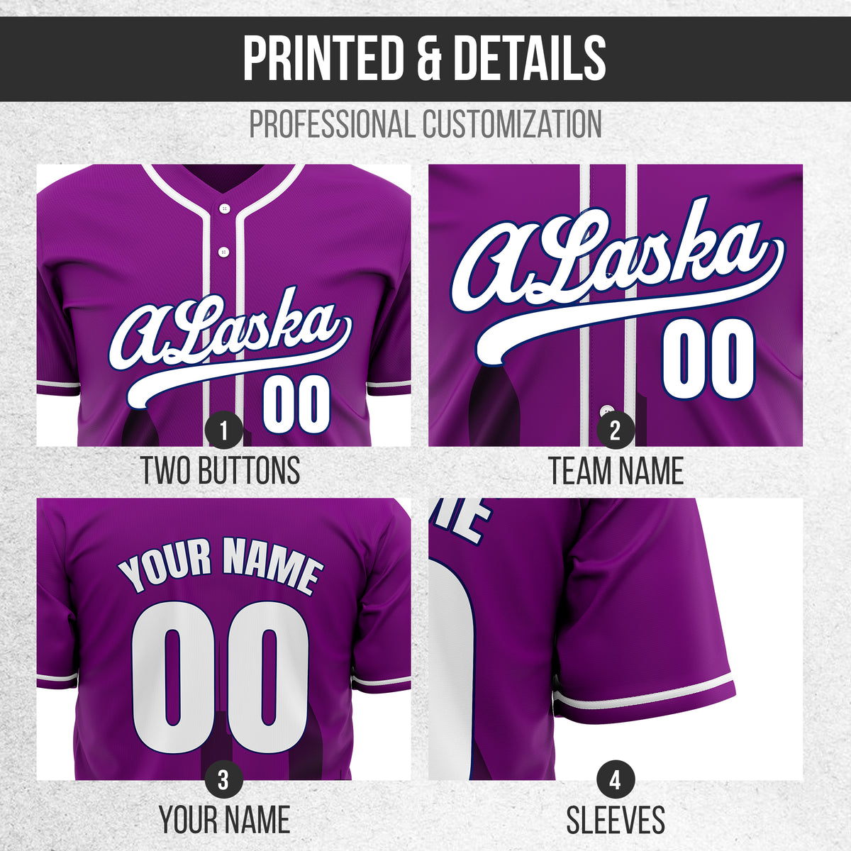 Custom City Horizon Purple Baseball Sports Jersey Personalized Uniform with Name & Number