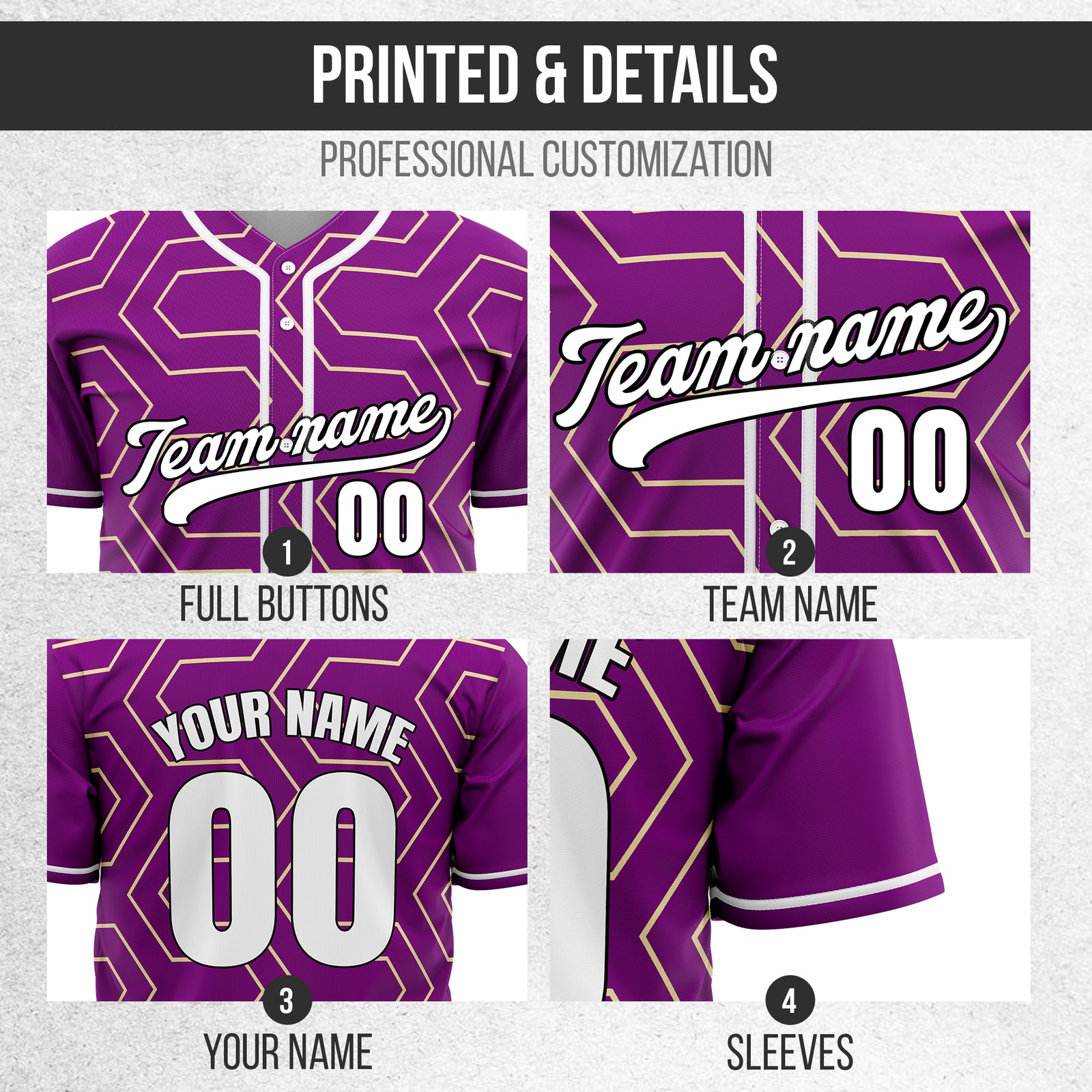 Custom Rhombus Rush Purple Baseball Sports Jersey Personalized Uniform with Name & Number