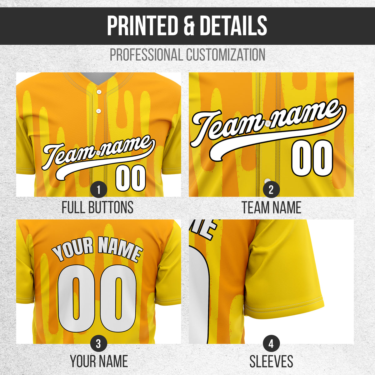 Custom Ink Drip Yellow Sports Jersey Personalized Uniform with Name & Number