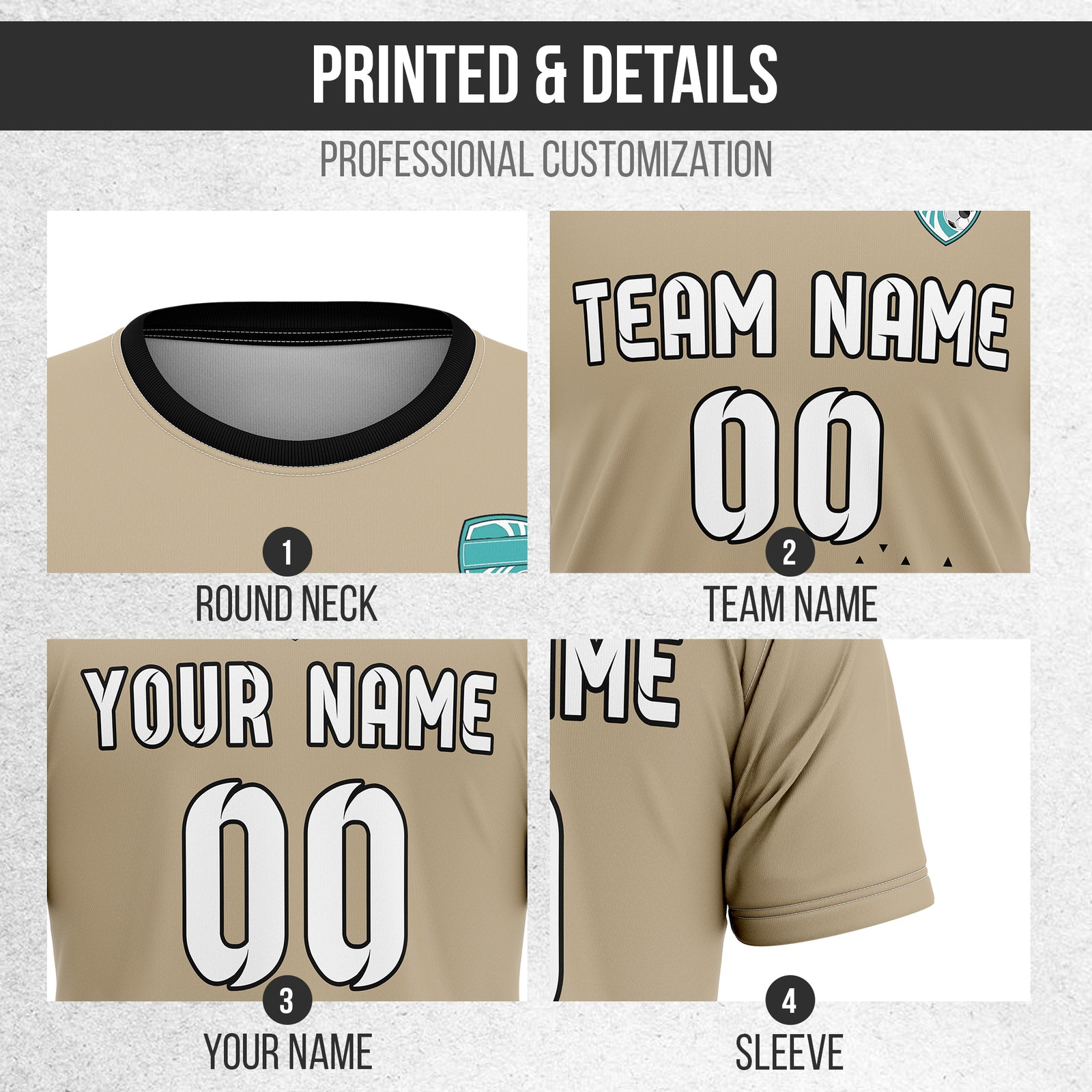 Custom Tri-Edge R Side Pattern Soccer khaki Sport Tops Jersey