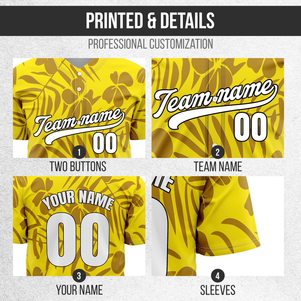 Custom Hawaiian Yellow Baseball Sports Jersey Personalized Uniform with Name & Number