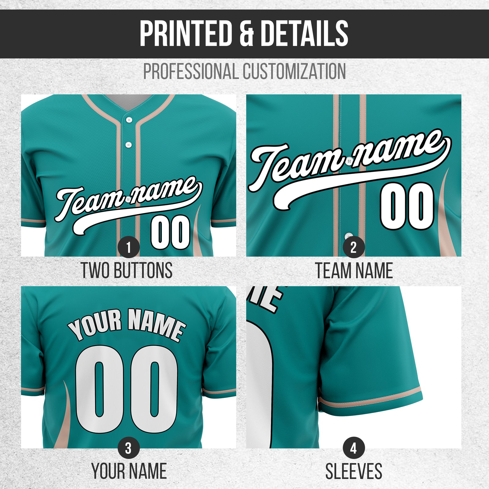Custom Fire Pulse Teal Baseball Sports Jersey Personalized Uniform with Name & Number