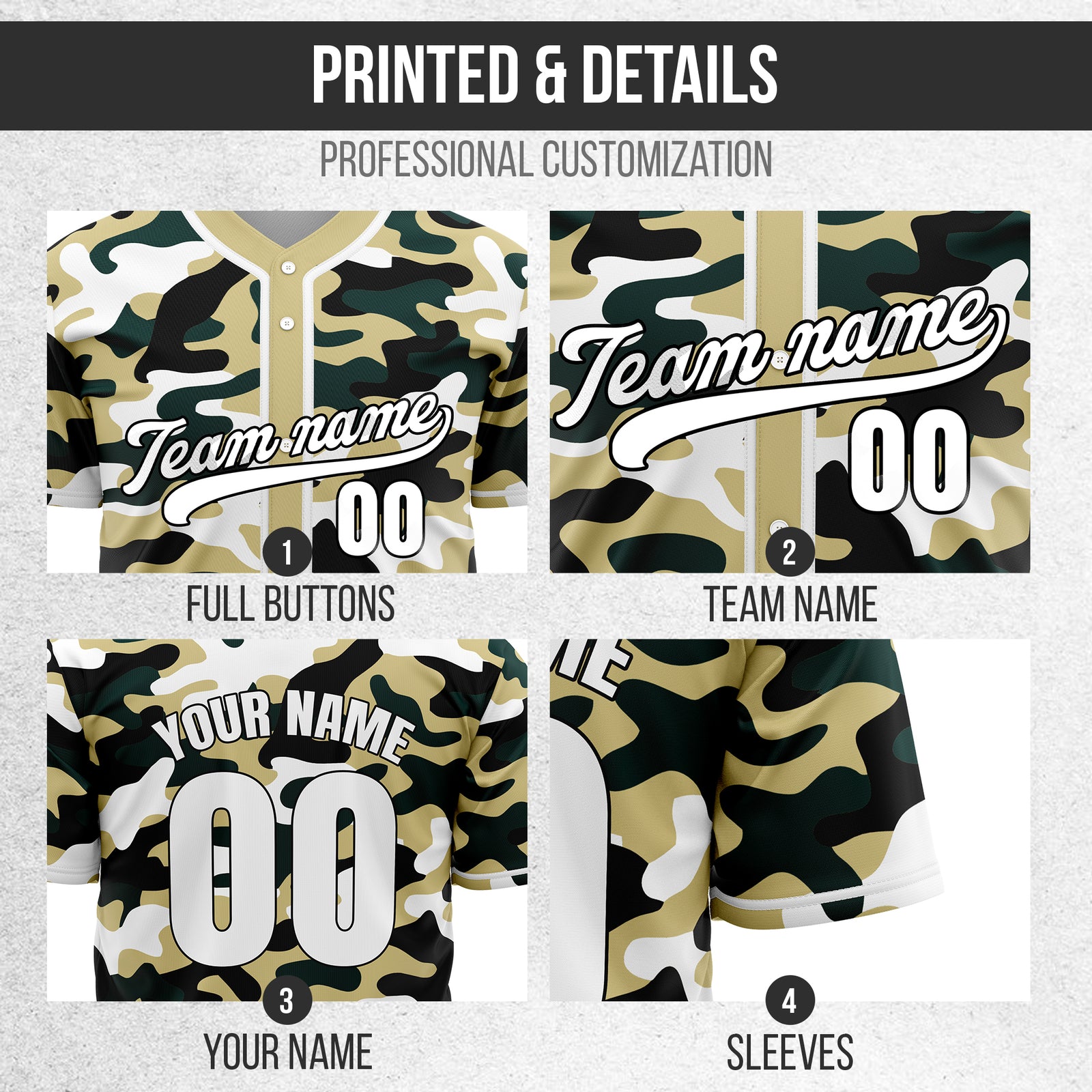 Custom Shadow Command Khaki Baseball Sports Jersey Personalized Uniform with Name & Number