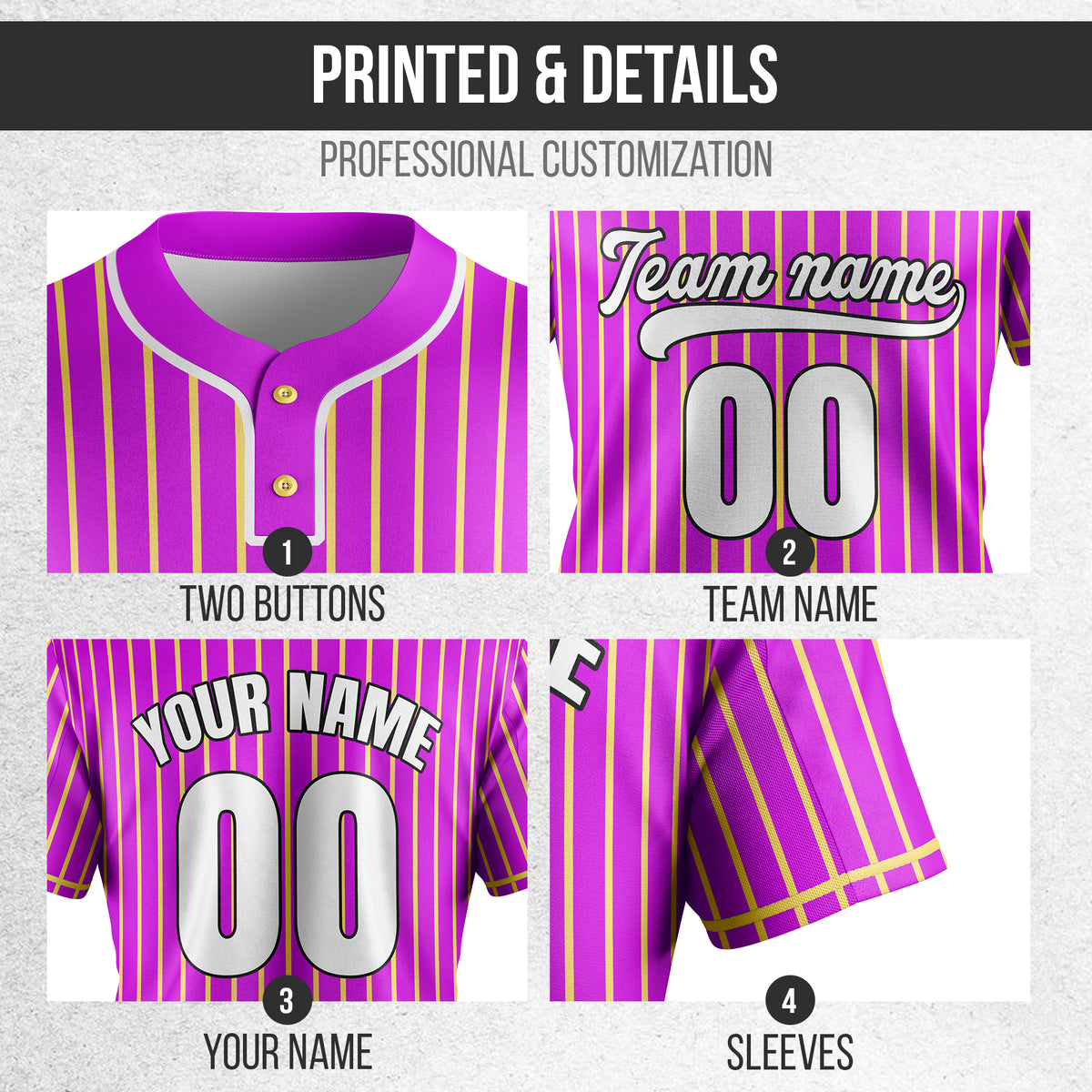 Custom Pinstripe Baseball Purple Sports Jersey Personalized Uniform with Name & Number