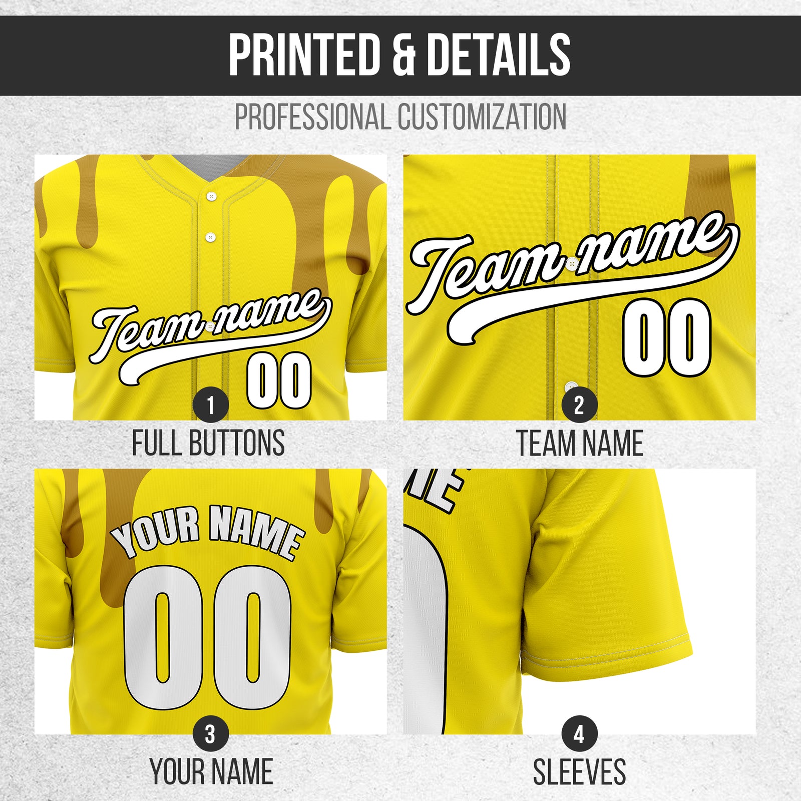 Custom Ink Dripline Yellow Sports Jersey Personalized Uniform with Name & Number