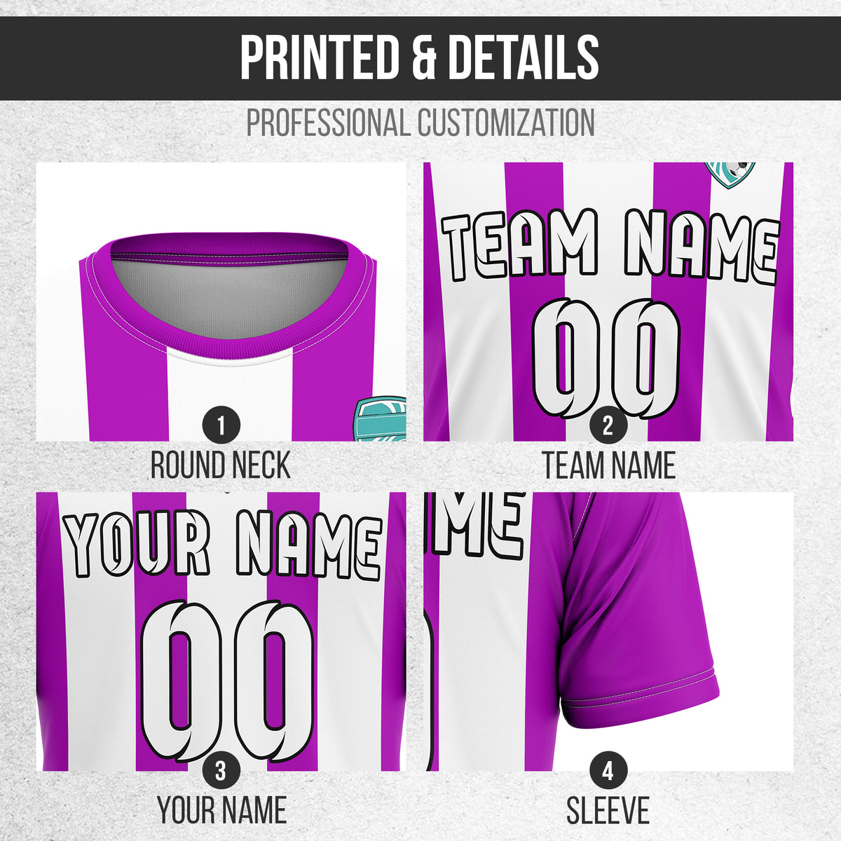 Custom Striker Stripe Purple Soccer sport Tops Jersey