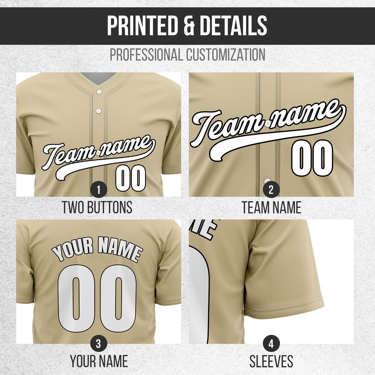Custom Wave Khaki Baseball Sports Jersey Personalized Uniform with Name & Number