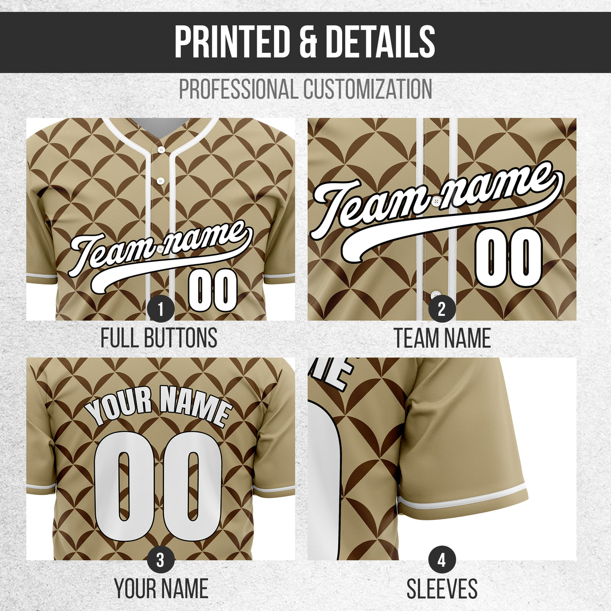 Custom Vertex Vibe Khaki Baseball Sports Jersey Personalized Uniform with Name & Number