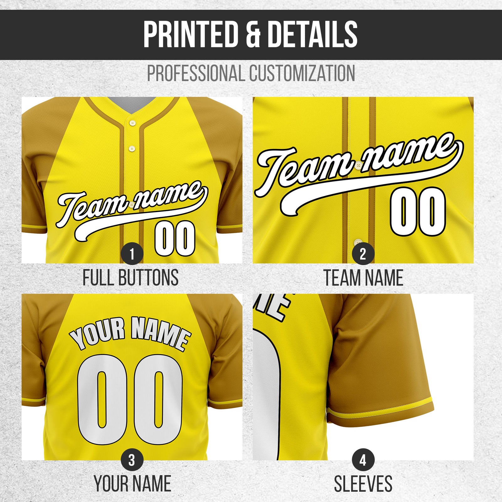 Custom Desert Blaze Yellow Raglan Style Baseball Sports Jersey Personalized Uniform with Name & Number
