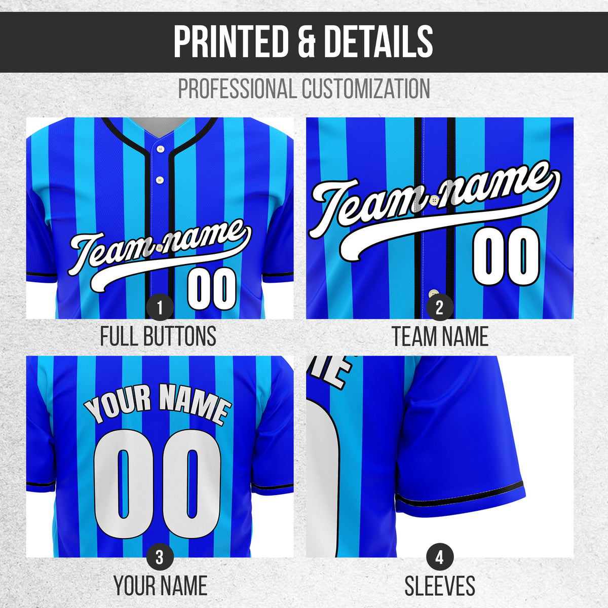 Custom Strikeforce Blue Raglan Style Baseball Sports Jersey Personalized Uniform with Name & Number