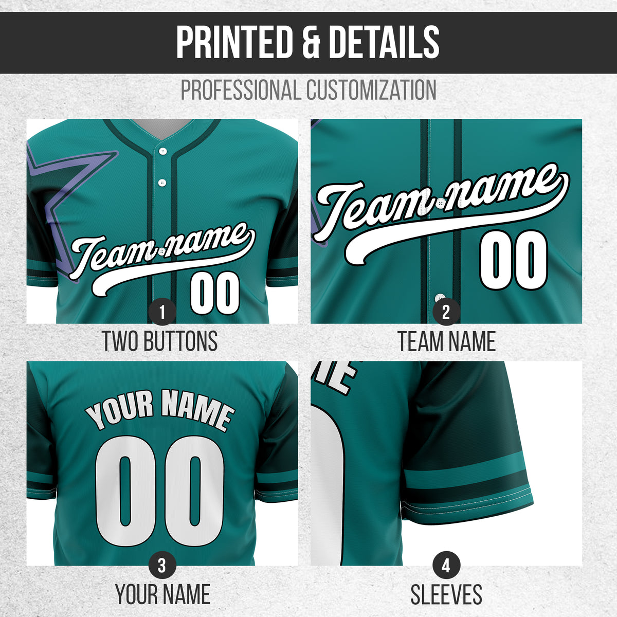 Custom Star Classic Baseball Teal Sports Jersey Personalized Uniform with Name & Number