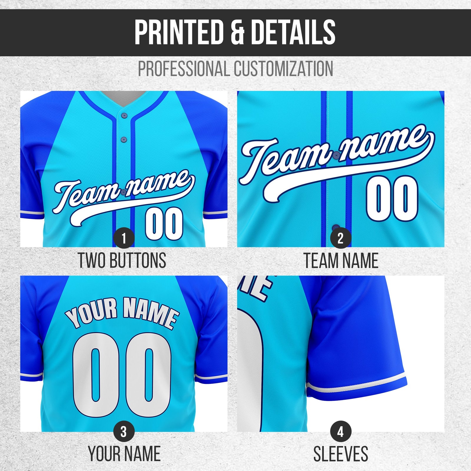 Custom Baseline Baseball Aqua Sports Jersey Personalized Uniform with Name & Number