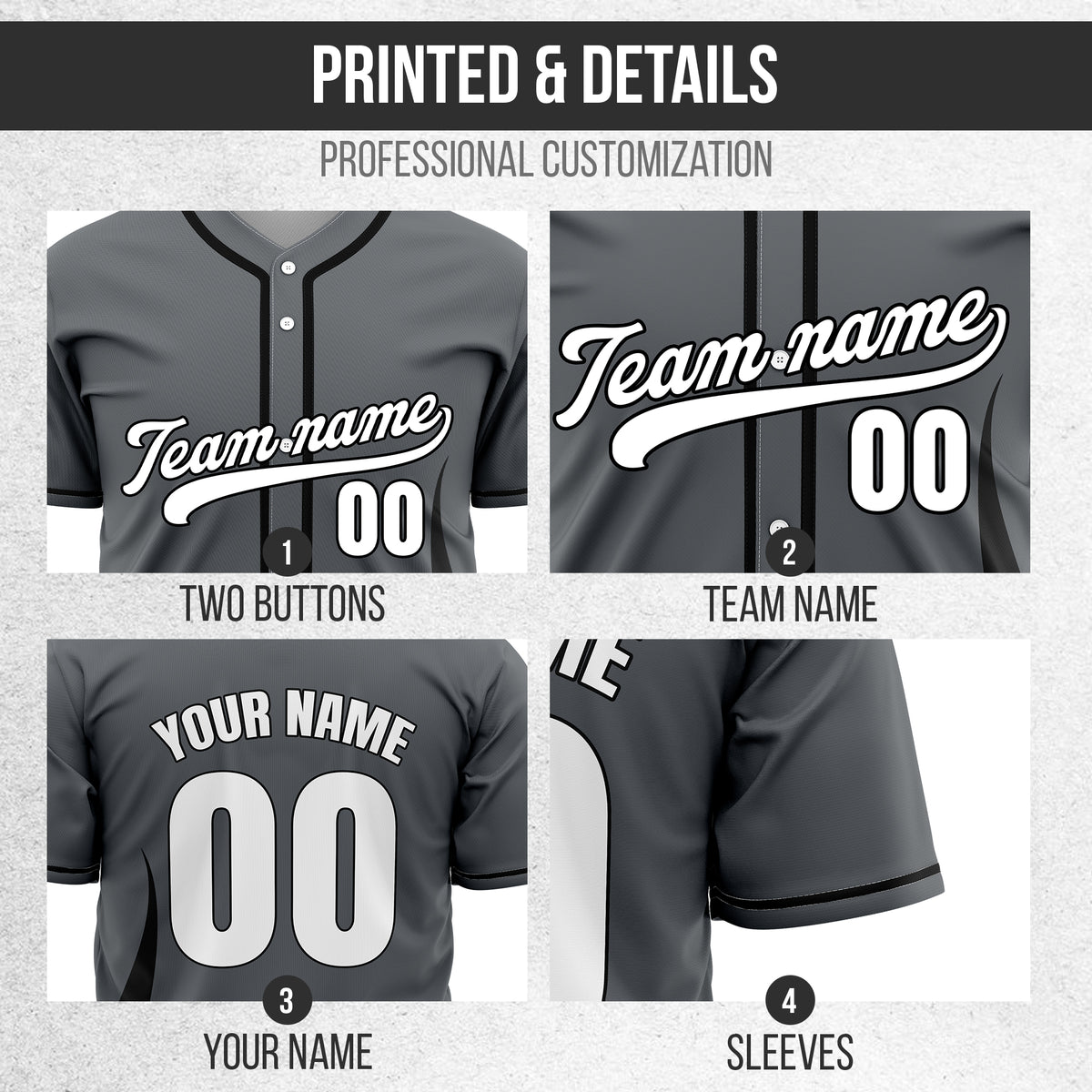 Custom Fire Pulse Dark Grey Baseball Sports Jersey Personalized Uniform with Name & Number