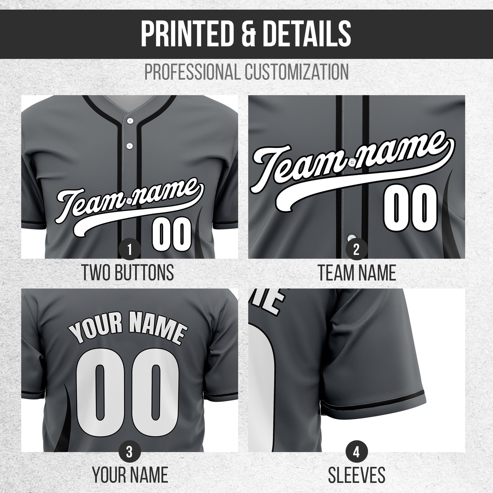 Custom Fire Pulse Dark Grey Baseball Sports Jersey Personalized Uniform with Name & Number