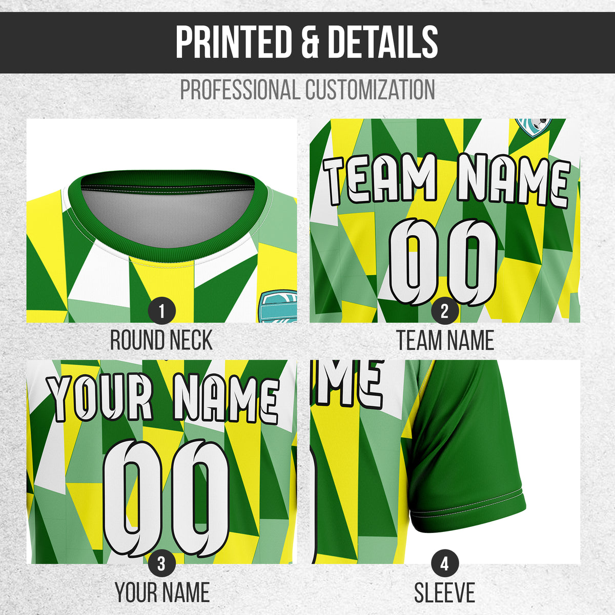 Custom Crystal R-Full Pattern Soccer Green Sport Tops Jersey