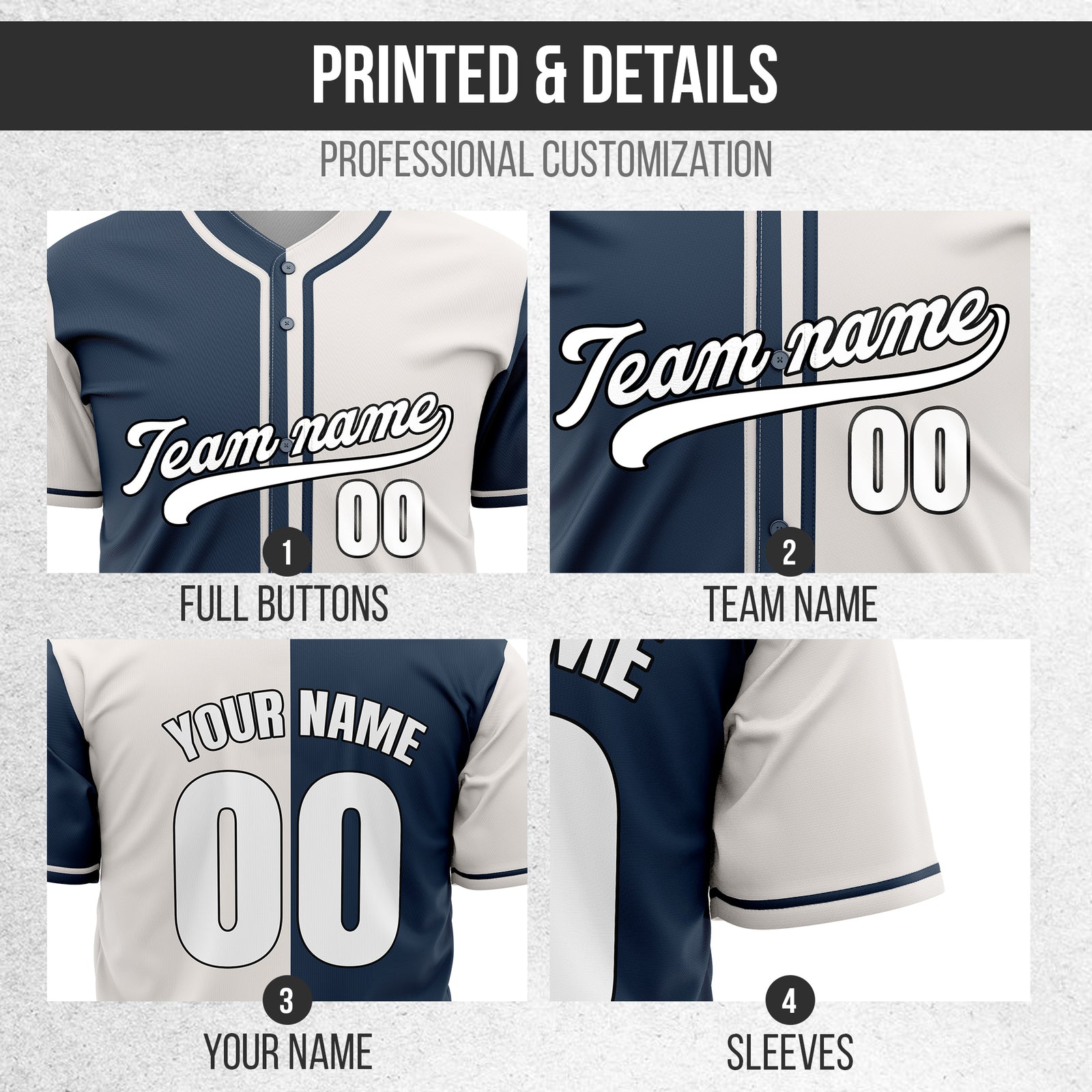 Custom Split Baseball Navy Sports Jersey Personalized Uniform with Name & Number