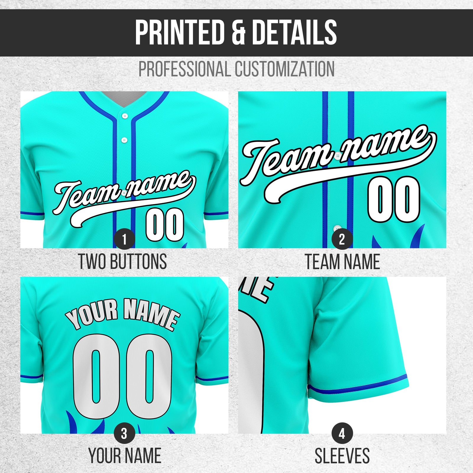 Custom Burnout Aqua Baseball Sports Jersey Personalized Uniform with Name & Number