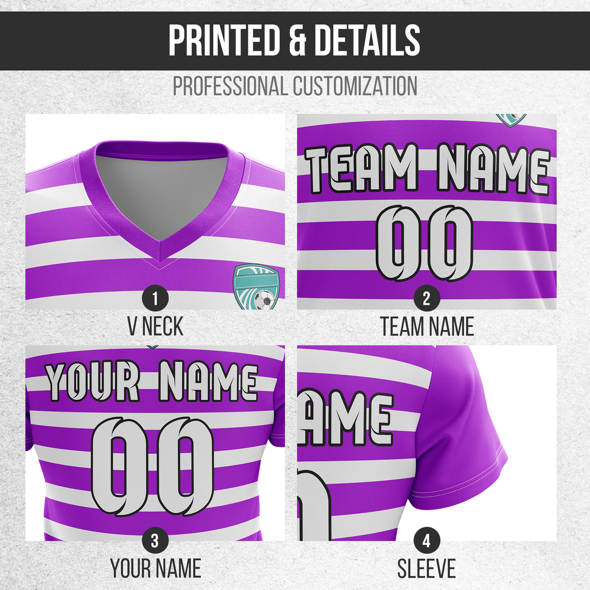 Custom Royal Stripe V-Neck Purple Soccer sport Tops Jersey
