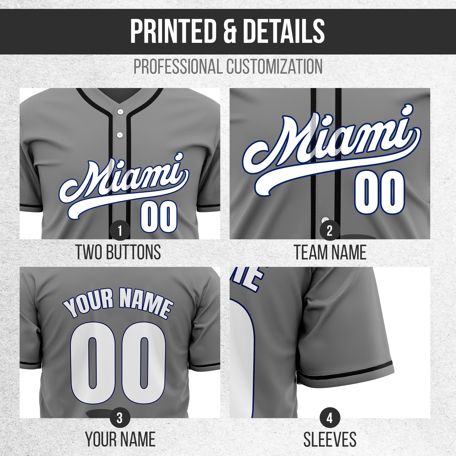 Custom City Tide Grey Baseball Sports Jersey Personalized Uniform with Name & Number