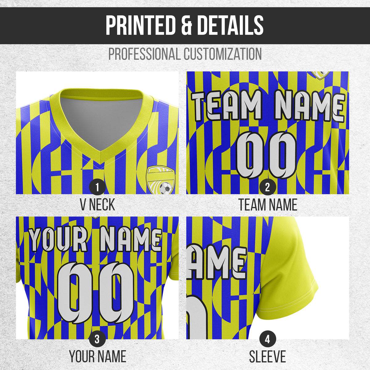 Custom Pulse Grid V-Full Pattern Yellow Soccer sport Tops Jersey