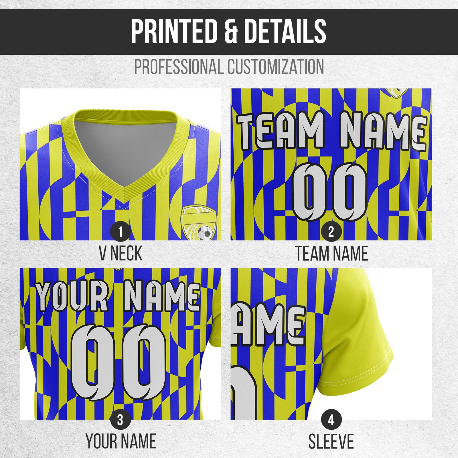 Custom Pulse Grid V-Full Pattern Yellow Soccer sport Tops Jersey