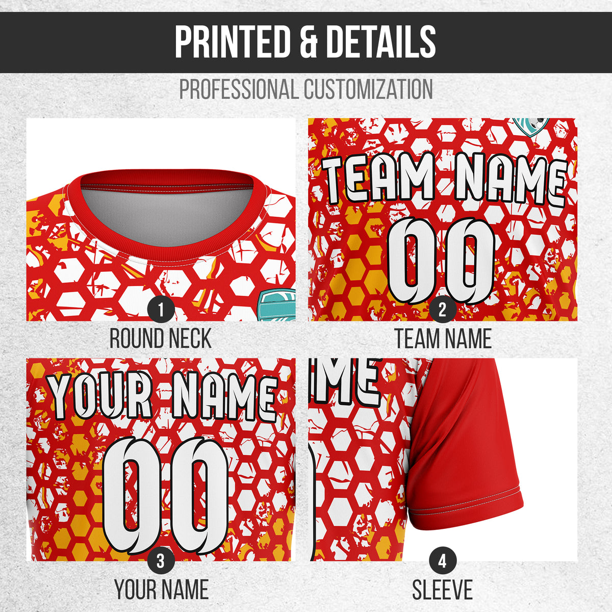 Custom Hex R-Full Pattern Soccer Red Sport Tops Jersey