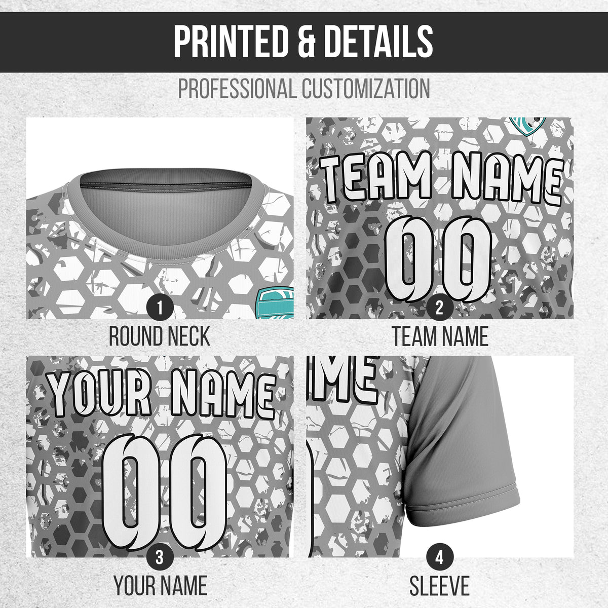 Custom Hex R-Full Pattern Soccer Dark Grey Sport Tops Jersey