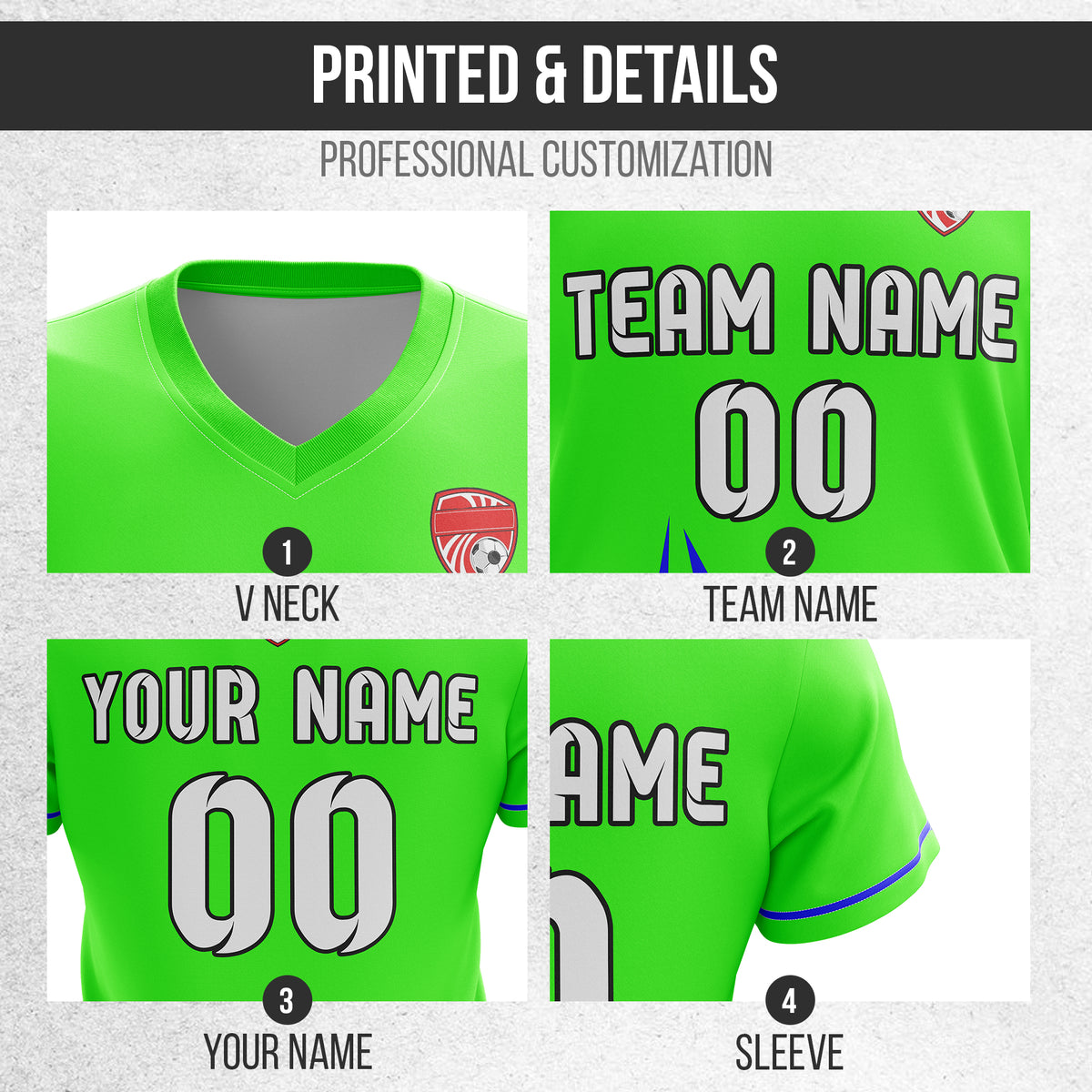 Custom Spark Strike V-Side Pattern Neon Green Soccer sport Tops Jersey