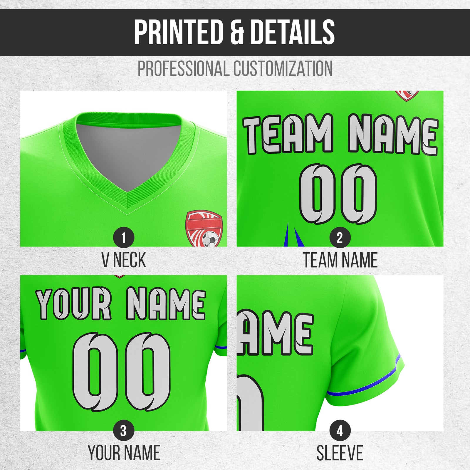 Custom Spark Strike V-Side Pattern Neon Green Soccer sport Tops Jersey