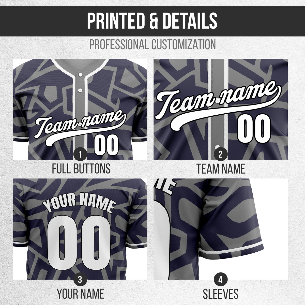 Custom Shadow Rebels Grey Baseball Sports Jersey Personalized Uniform with Name & Number