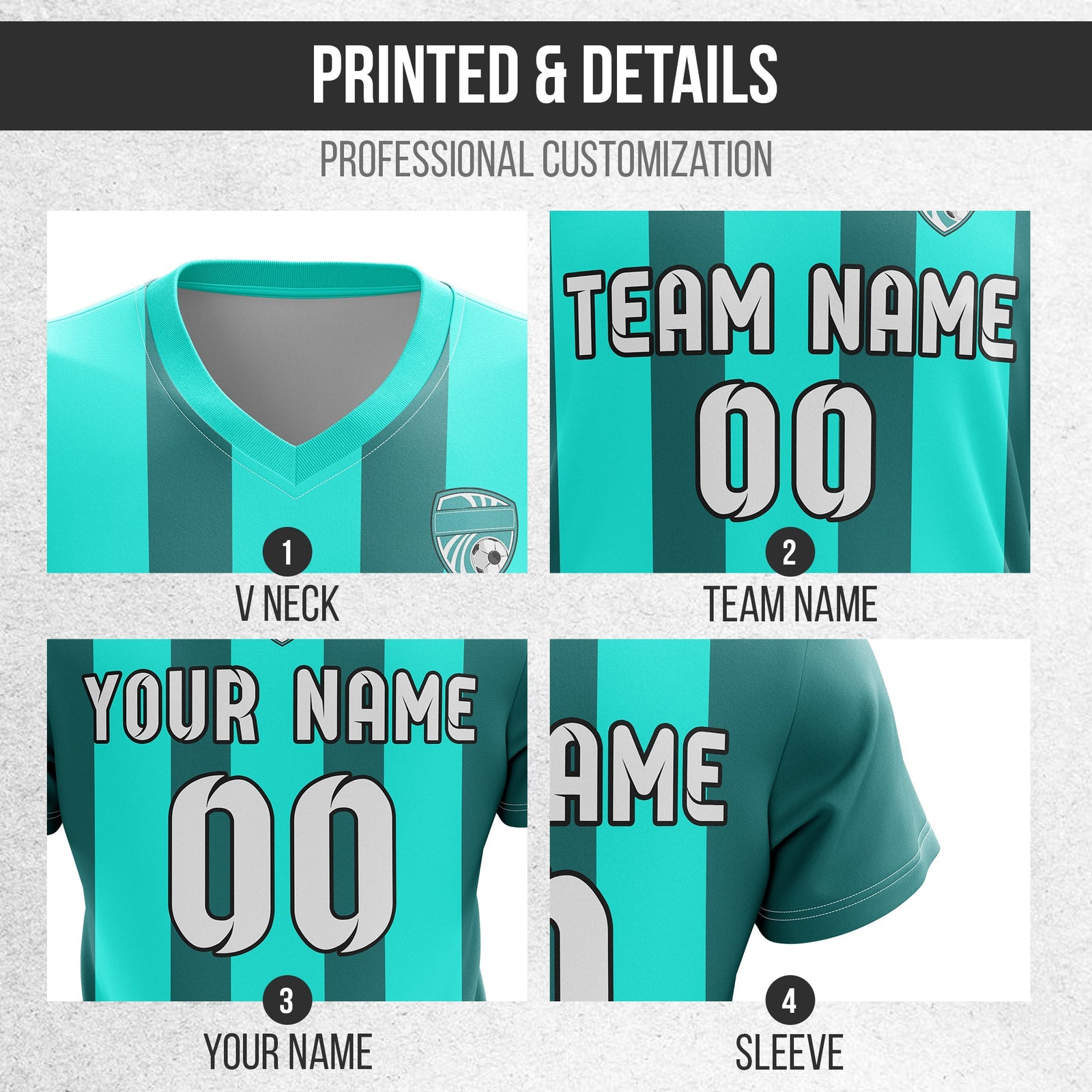 Custom Striker Stripe V-Neck D1 Soccer Sport Tops Jersey