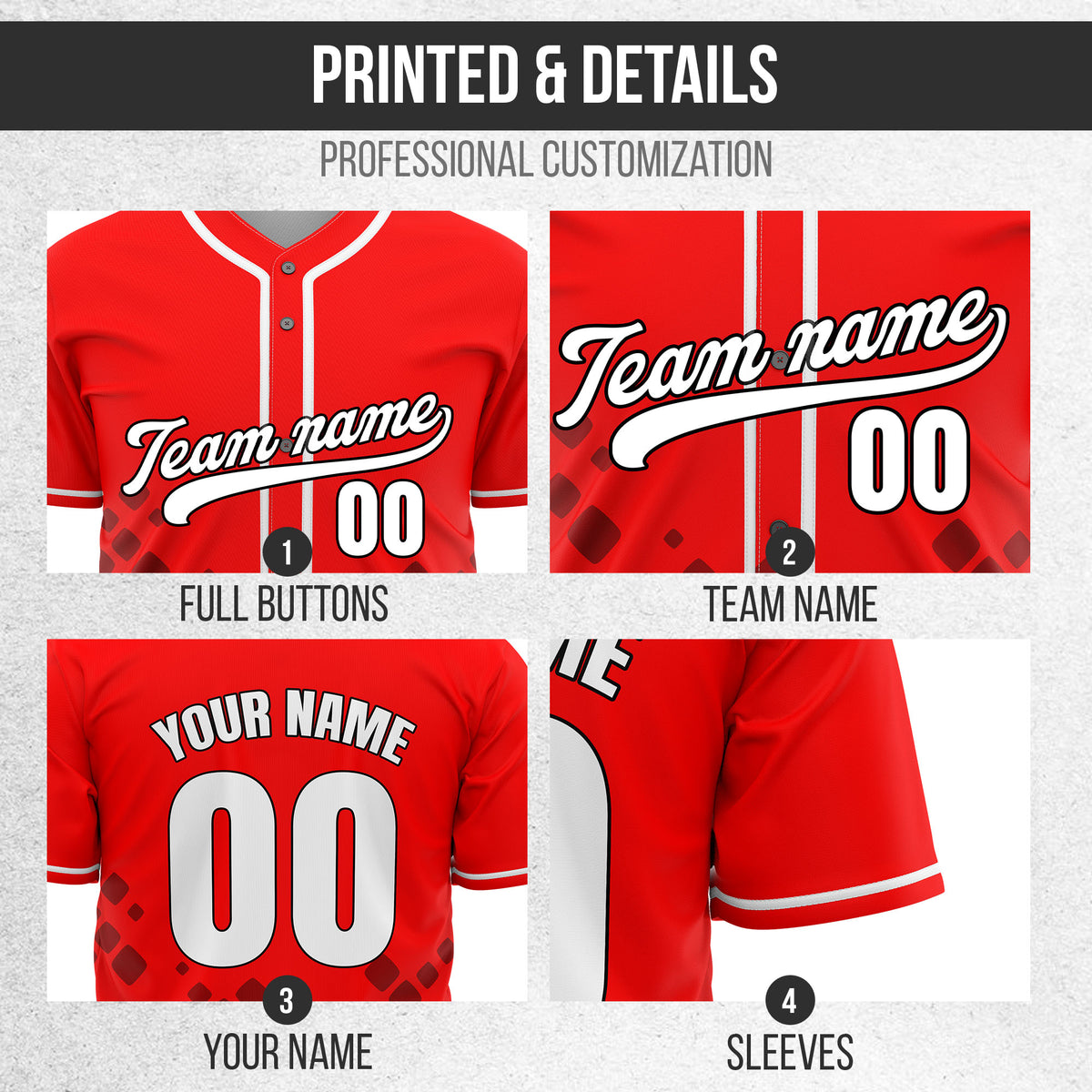 Custom Shadow Sparks Red Baseball Sports Jersey Personalized Uniform with Name & Number