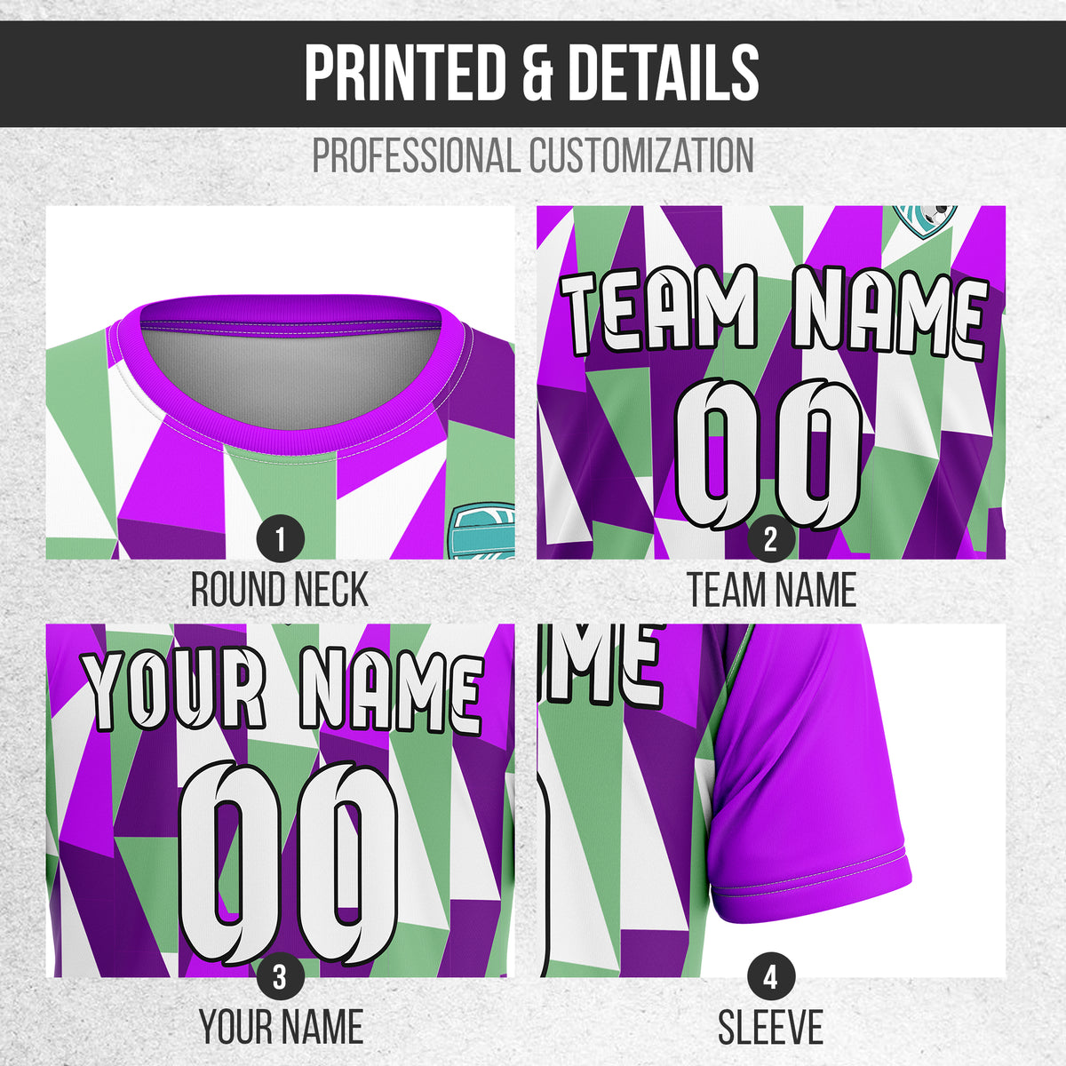 Custom Crystal R-Full Pattern Soccer Purple Sport Tops Jersey
