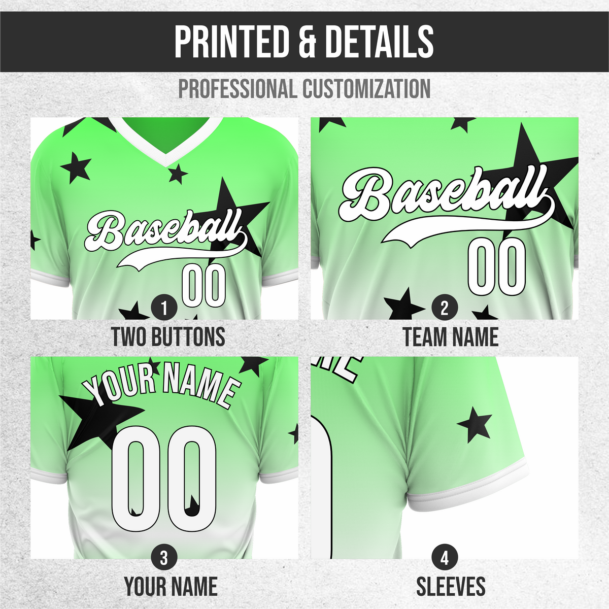Custom Starfall Gradient Baseball Neon Green Sports Jersey Personalized Uniform with Name & Number