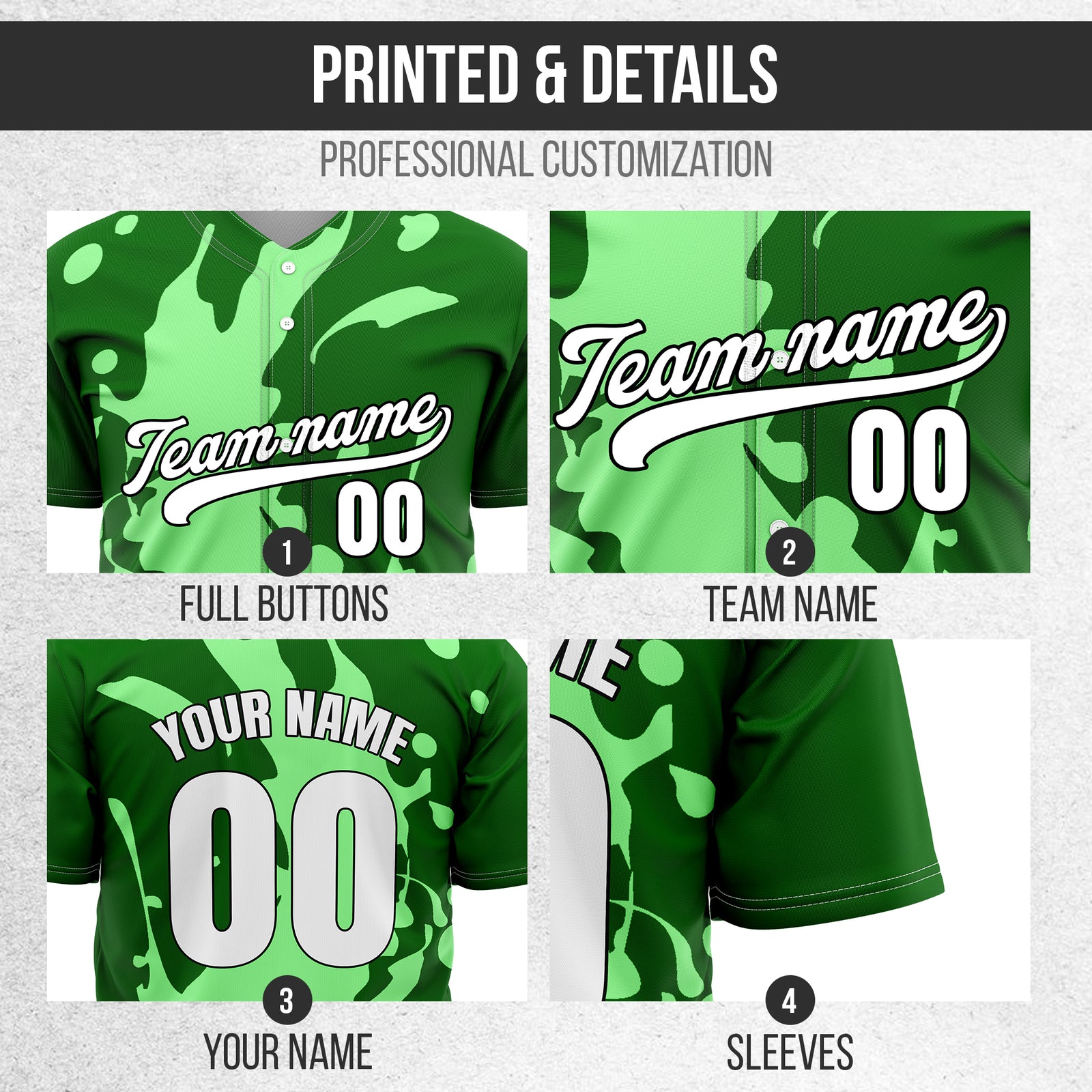Custom Ink Splash Green Baseball Sports Jersey Personalized Uniform with Name & Number