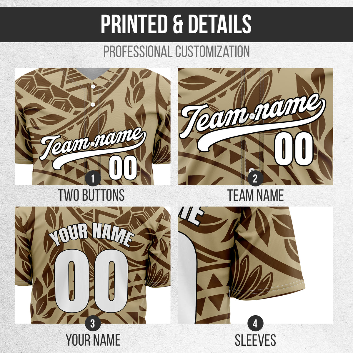 Custom Hawaii Storm Khaki Baseball Sports Jersey Personalized Uniform with Name & Number