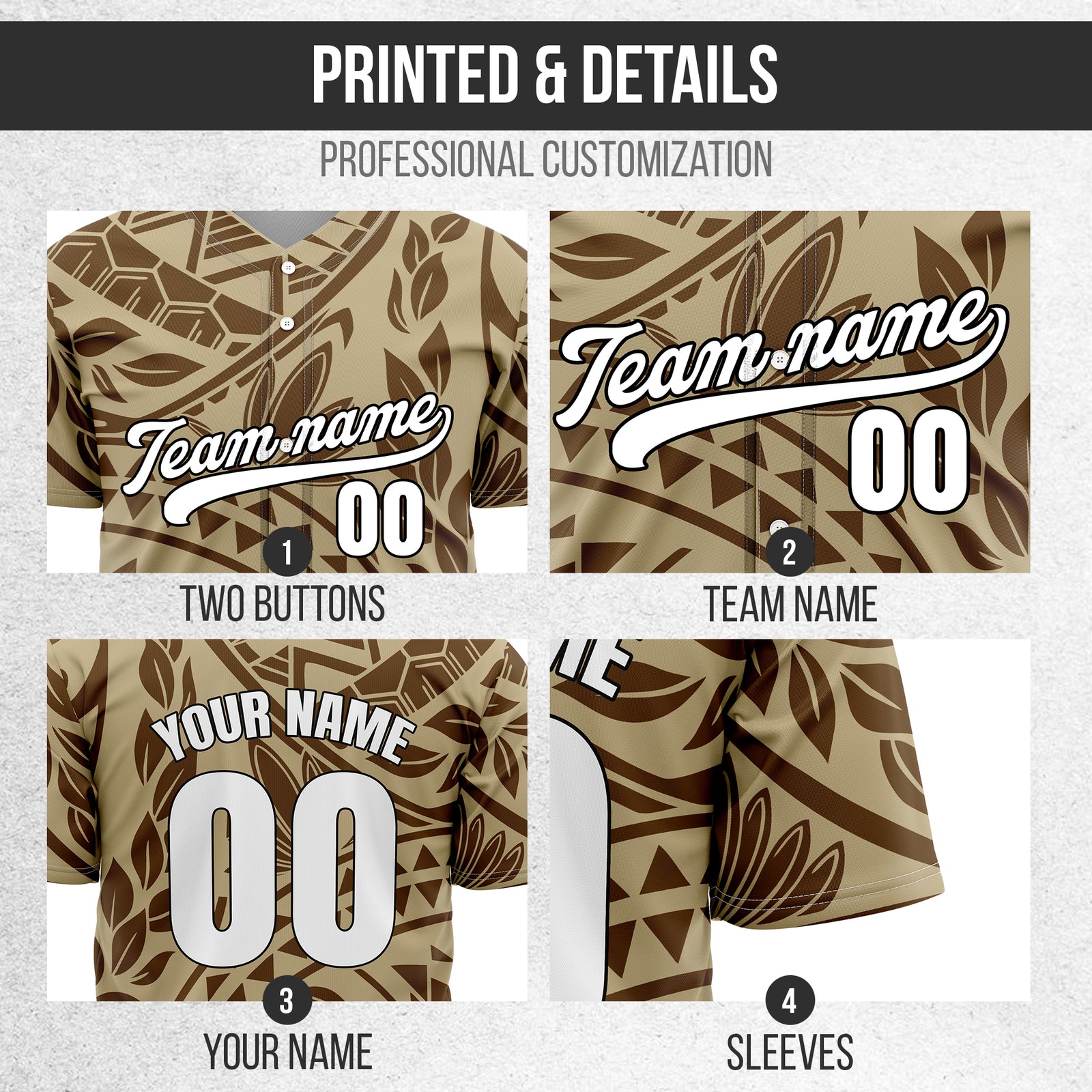 Custom Hawaii Storm Khaki Baseball Sports Jersey Personalized Uniform with Name & Number