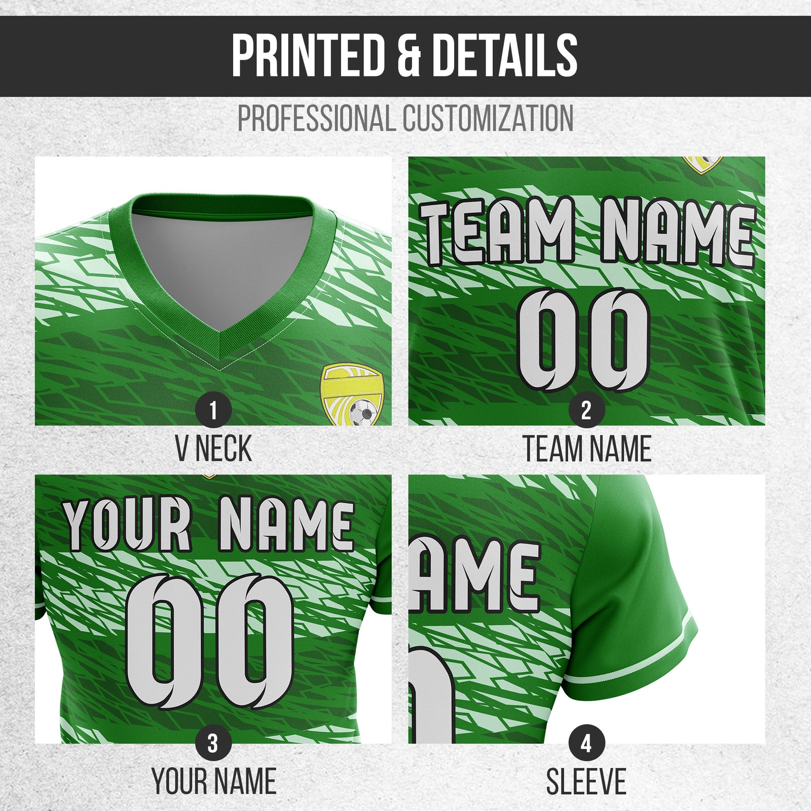 Custom Flare Strike V-Full Pattern Green Soccer sport Tops Jersey