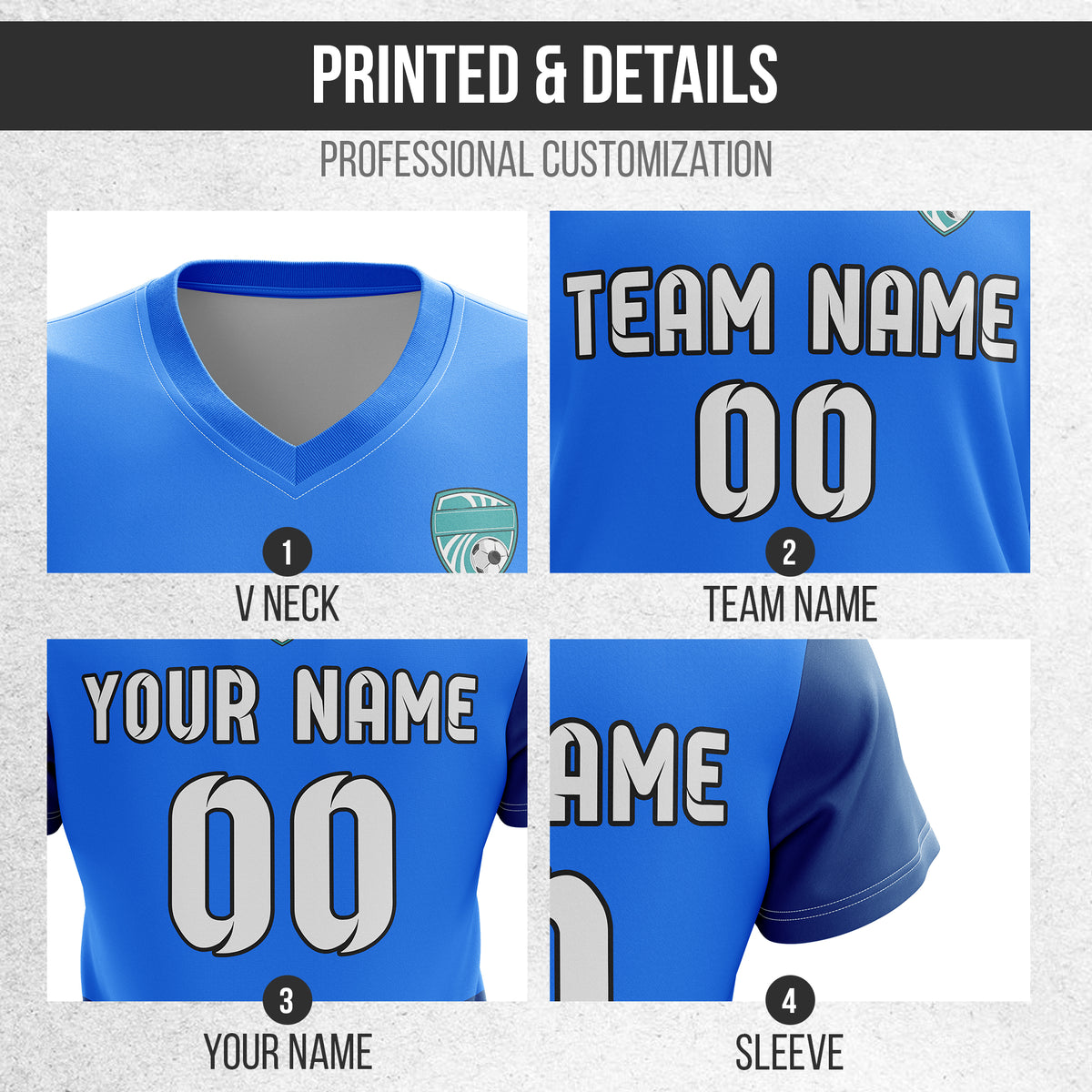 Custom BaseLine V Stripe Pattern Blue Soccer sport Tops Jersey