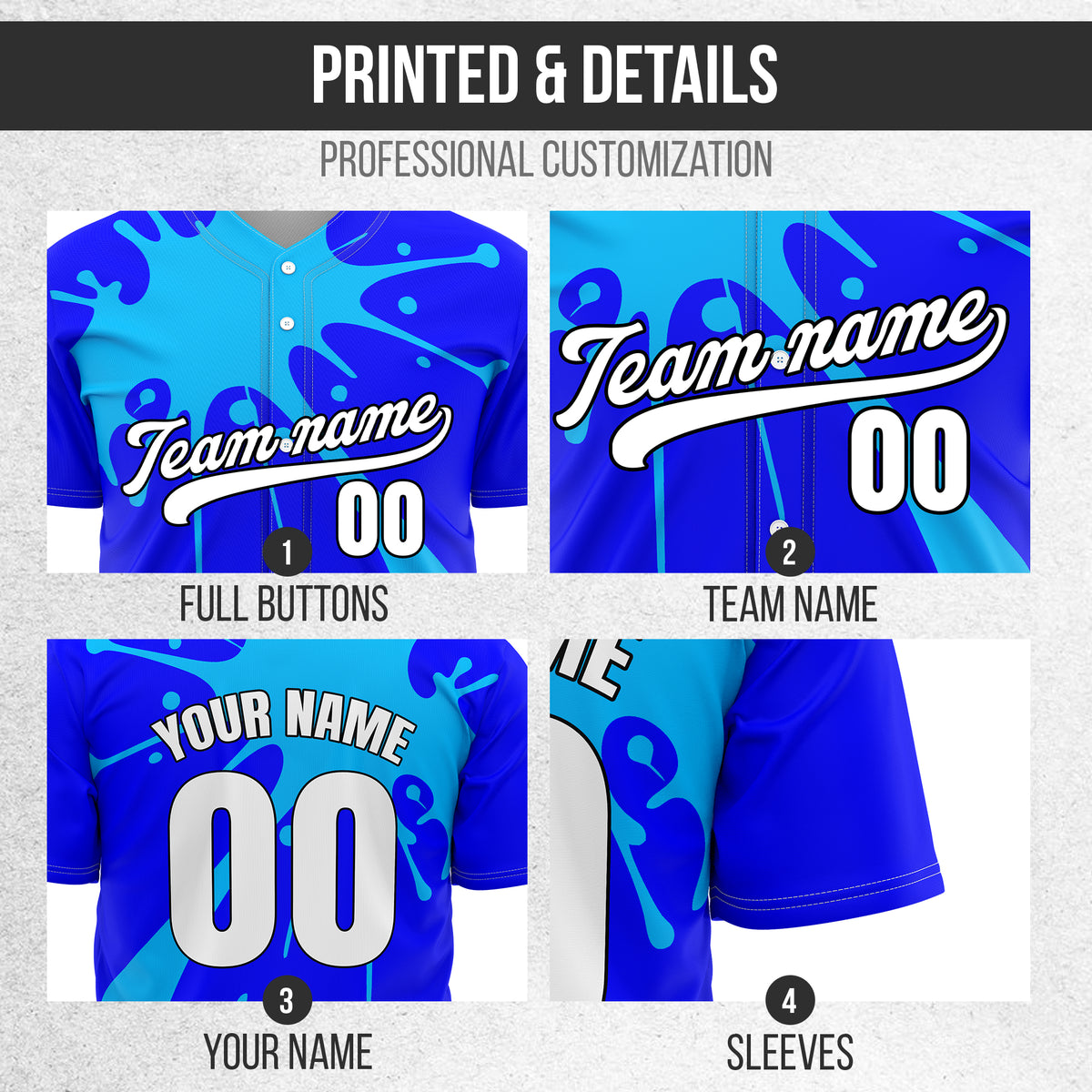Custom Paint Burst Blue Sports Jersey Personalized Uniform with Name & Number
