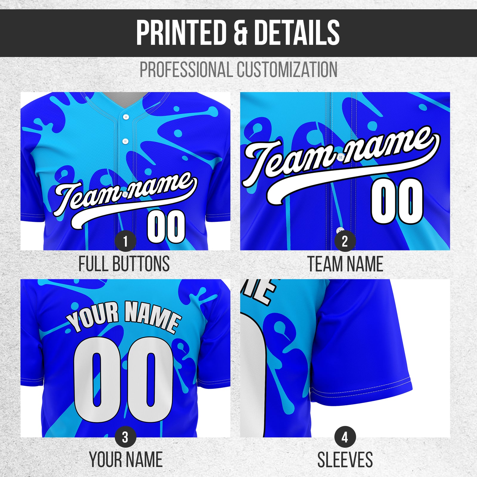 Custom Paint Burst Blue Sports Jersey Personalized Uniform with Name & Number