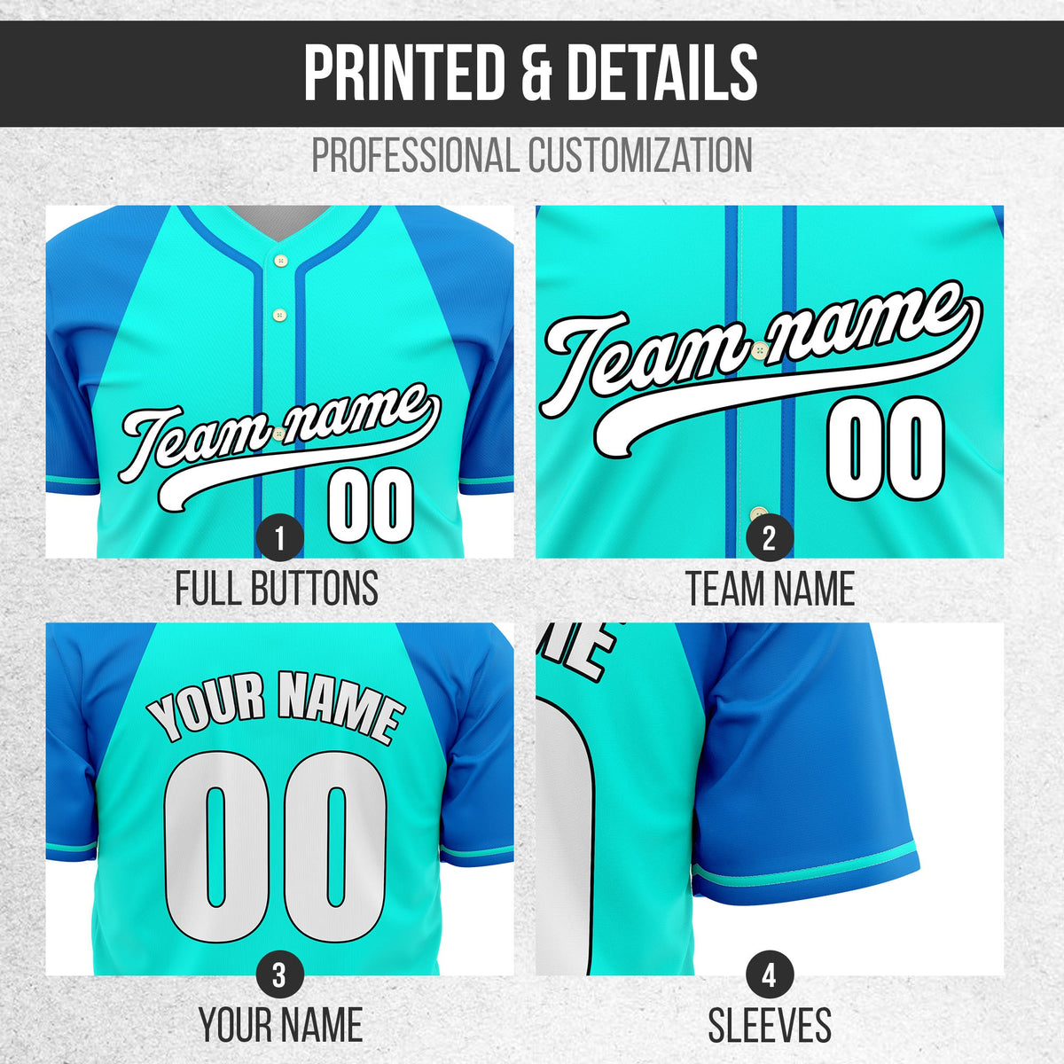 Custom Desert Blaze Aqua Raglan Style Baseball Sports Jersey Personalized Uniform with Name & Number