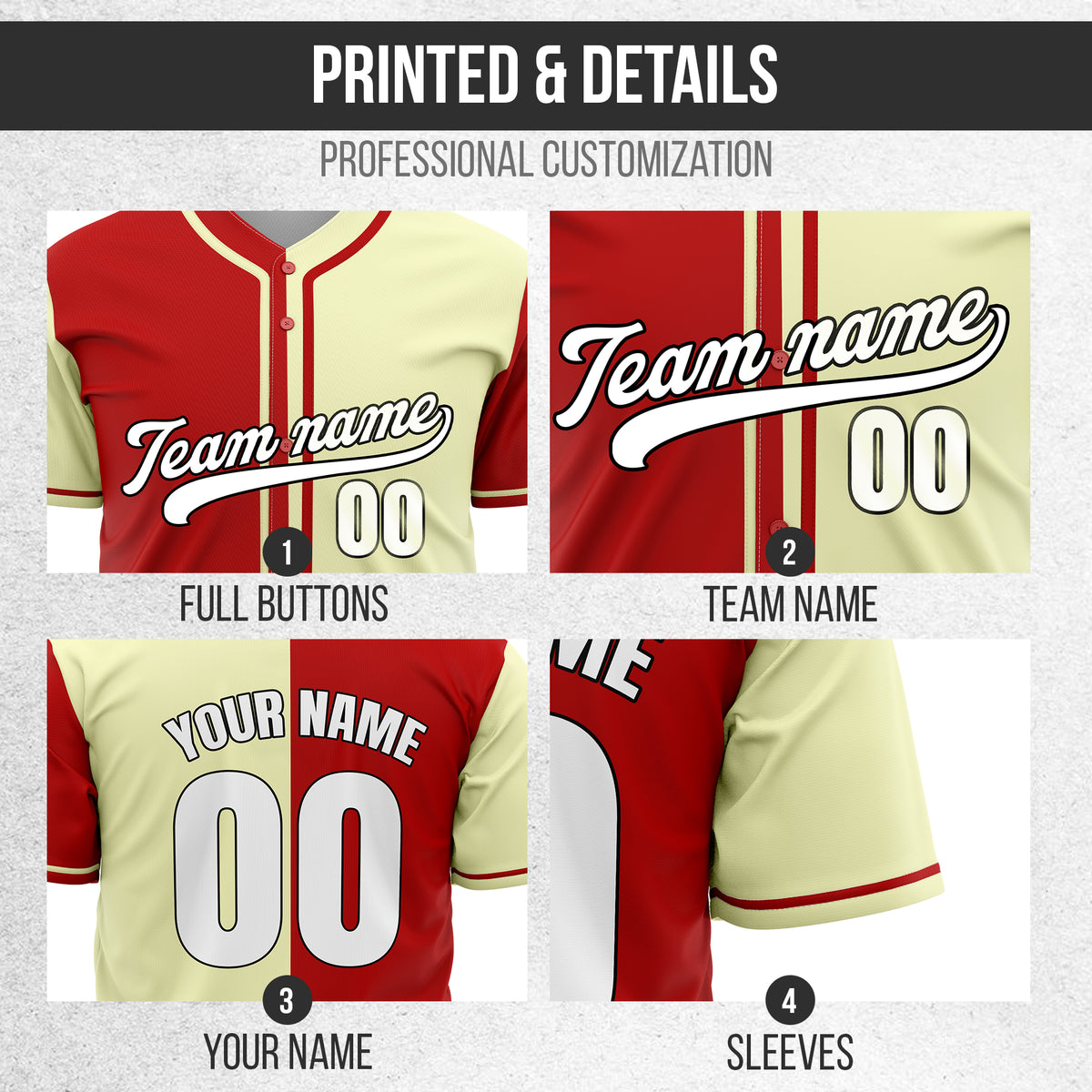 Custom Split Baseball Red Sports Jersey Personalized Uniform with Name & Number